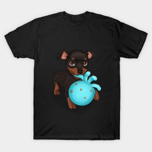 Miniature Doberman Pinscher Puppy on Moss Green T-Shirt